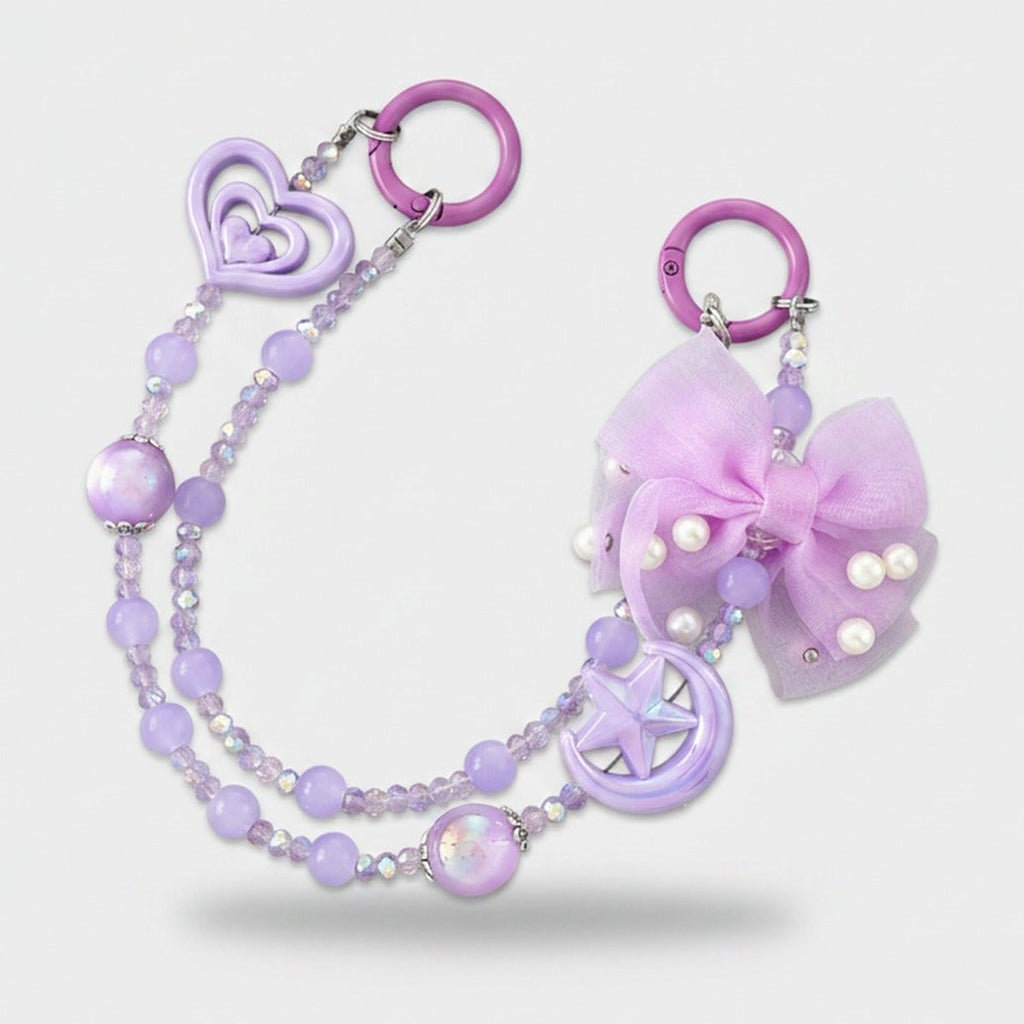 Purple Acrylic Keyring With Beaded Chain And Bow Charm – novelty & toys (view 1)