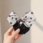 Floral Mesh Bow Hair Claw - White Floral