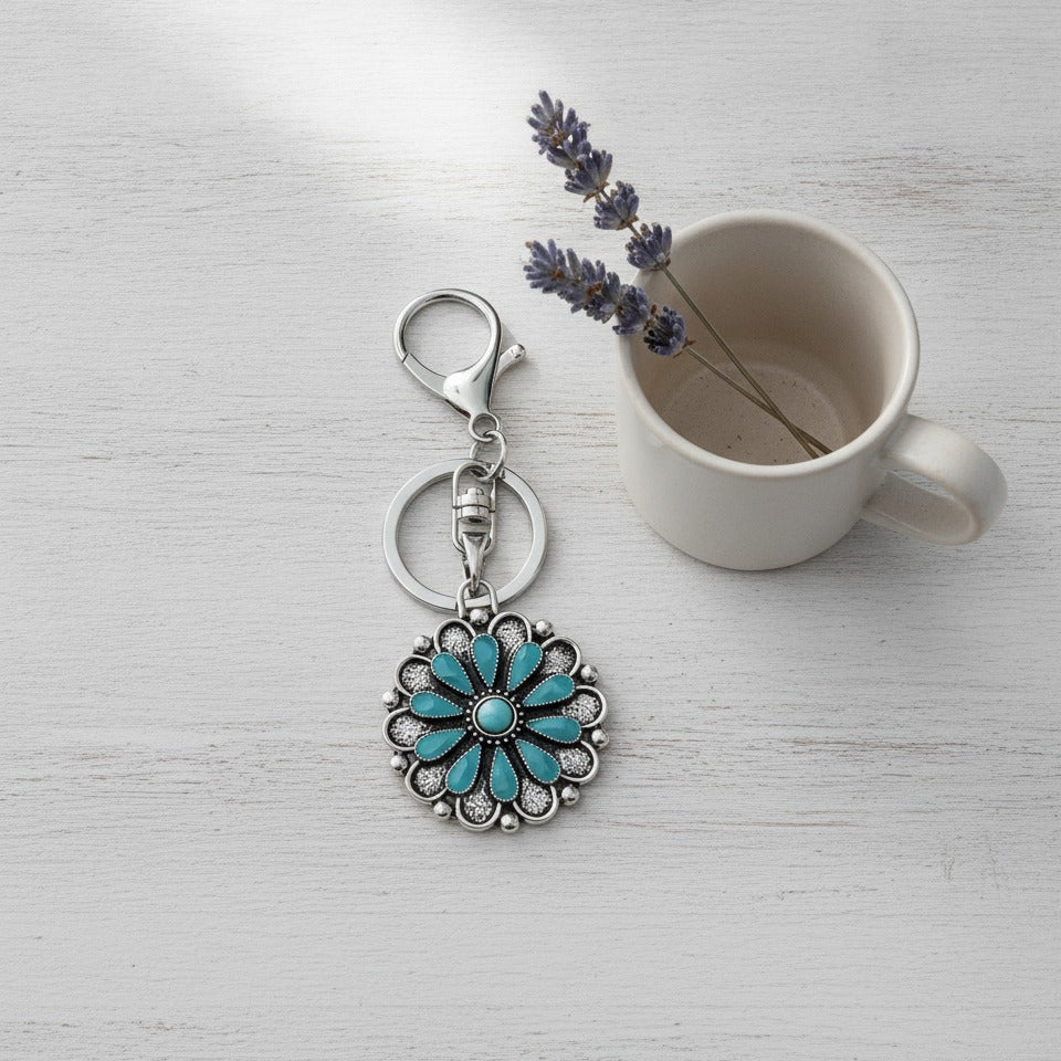 Western Turquoise Flower Keychain - Type 1