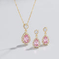 Pink Crystal Drop Jewelry Duo - Gold