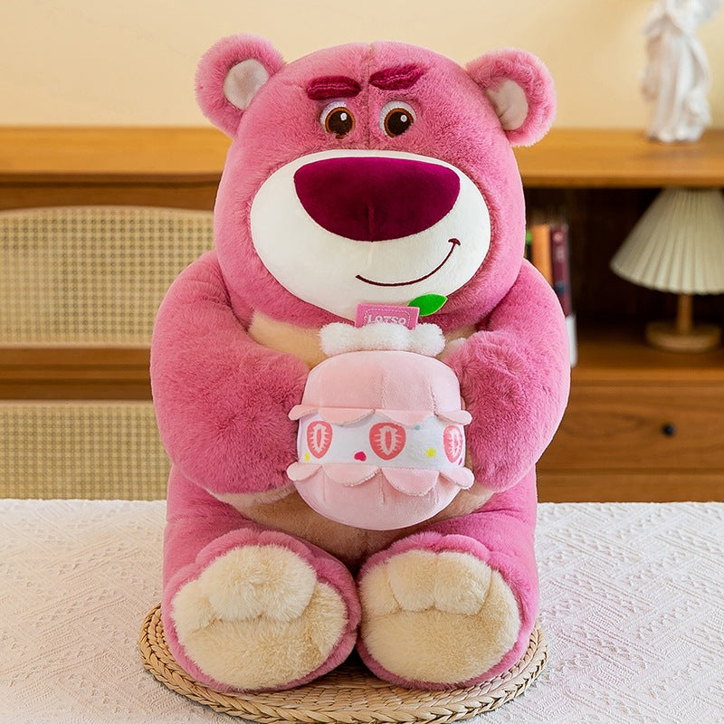 Macaron Cake Strawberry Bear Pillow - Pink
