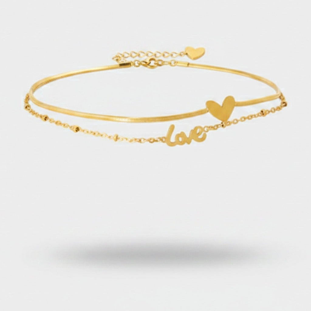 Gold Love Heart Charm Double Chain Anklet – jewelry (view 1)