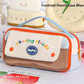 Dopamine-enhanced color-blocked pencil case - Blue