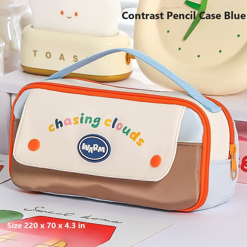 Dopamine-enhanced color-blocked pencil case - Blue