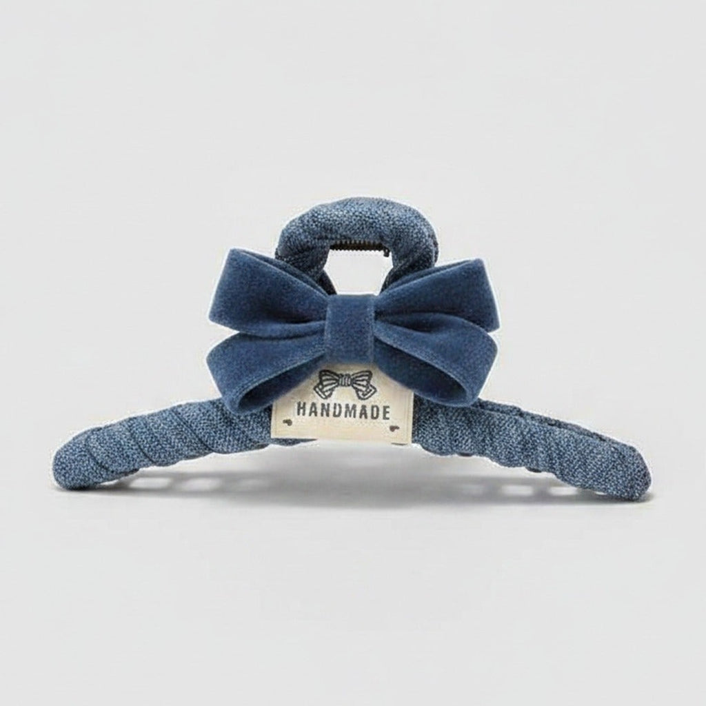 Textured Hair Claw With Velvet Bow - Blue – hair accessories (view 1)