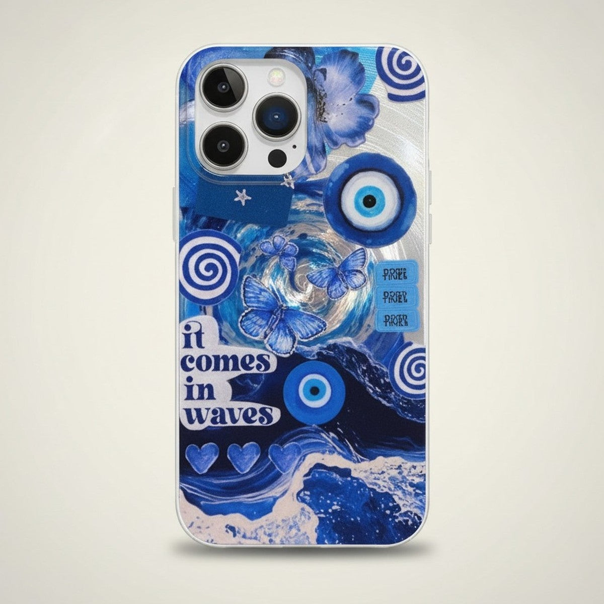 White Ocean Wave Evil Eye Butterfly iPhone Case – tech (view 1)