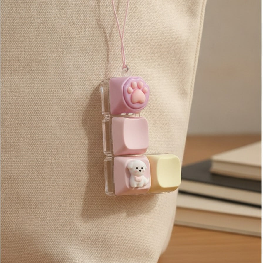 Cute Pup Light-Up Keychain - Pink
