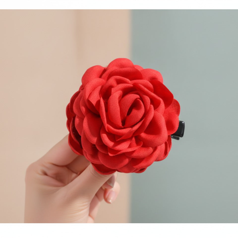 Rose Bloom Hair Claw - Red