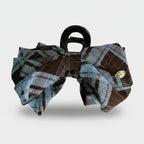 Plaid Bow Hair Claw Clip Blue Brown – hair accessories (view 1)