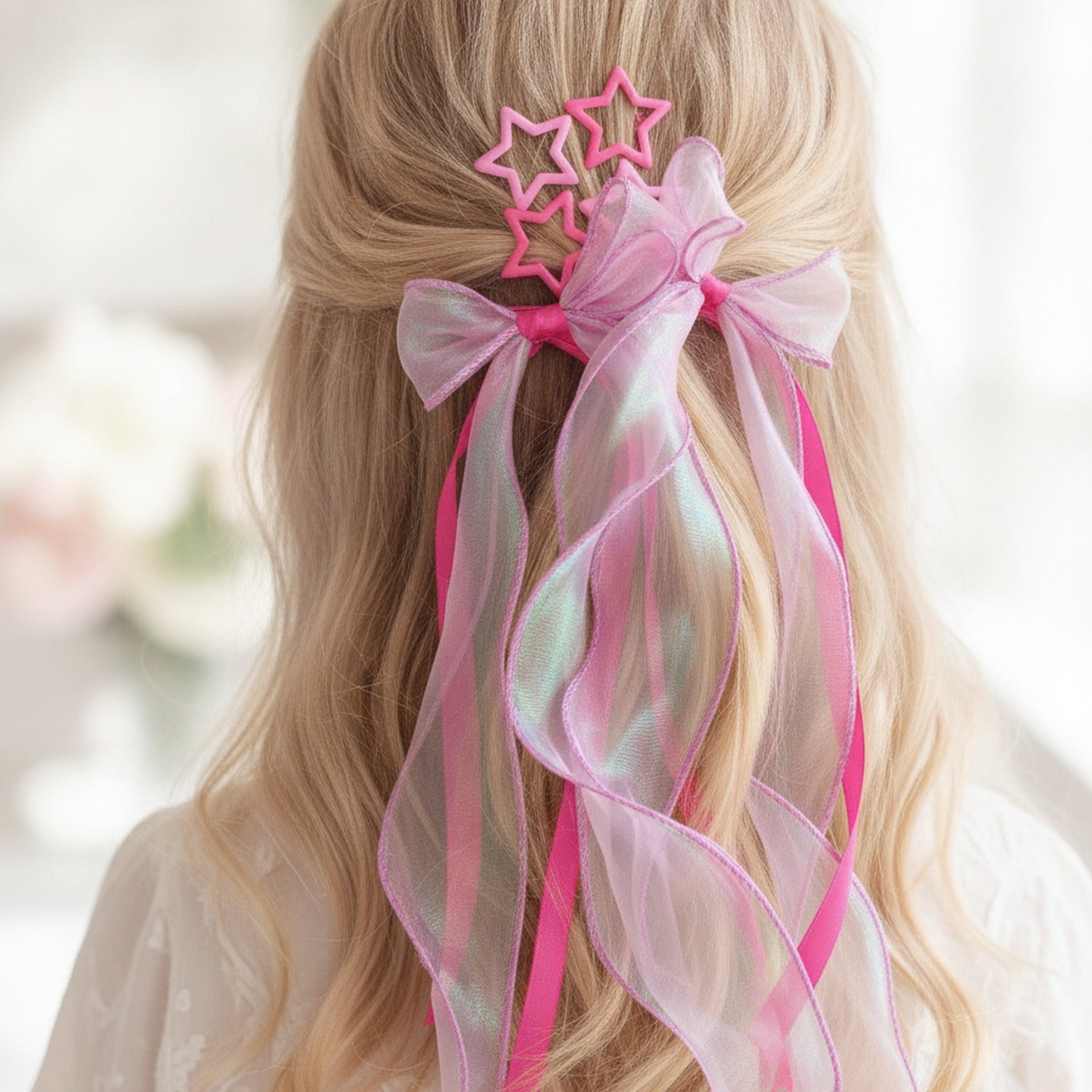 Star Charm Ballet Ponytail Clip Set Rose Red