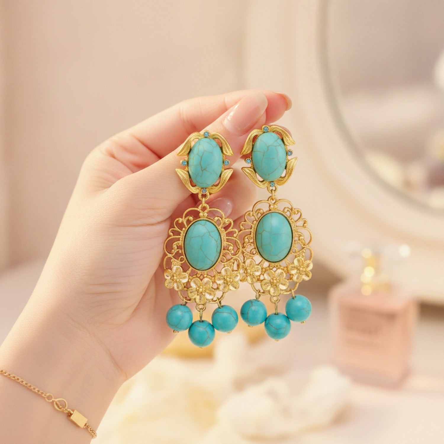 Turquoise Statement Drop Earrings Turquoise