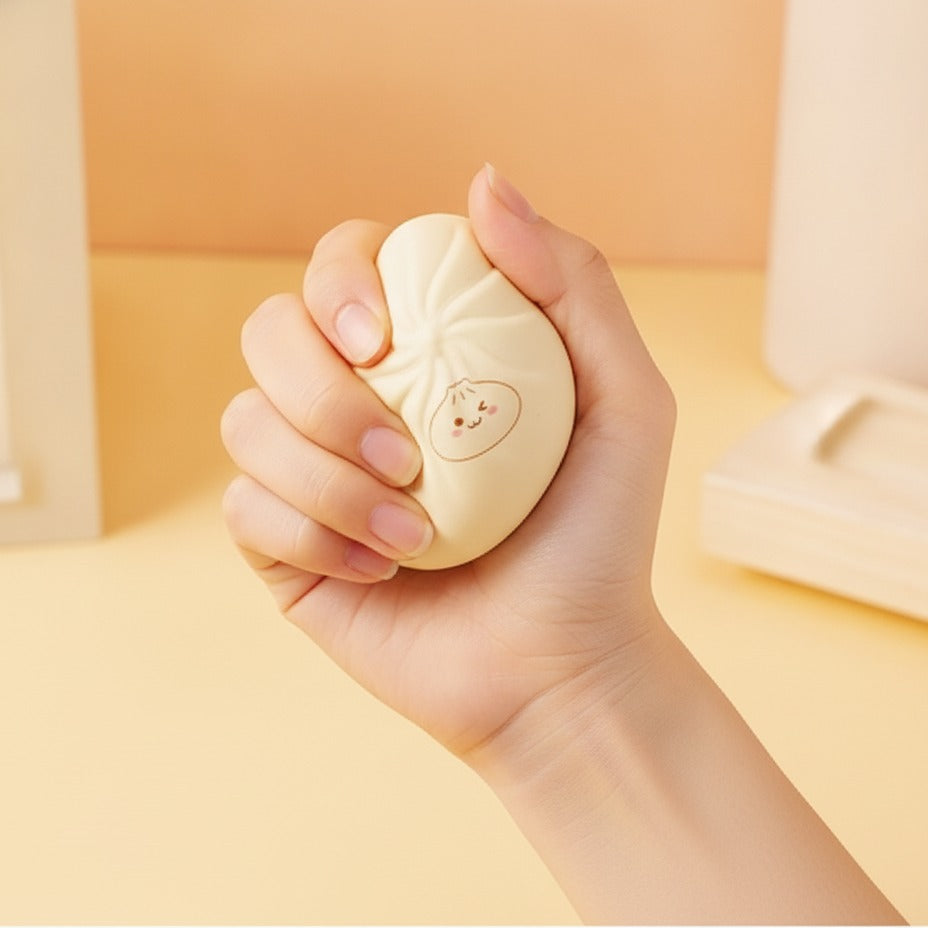 Cream Pleated Bun Squishies Set - squeeze in hand