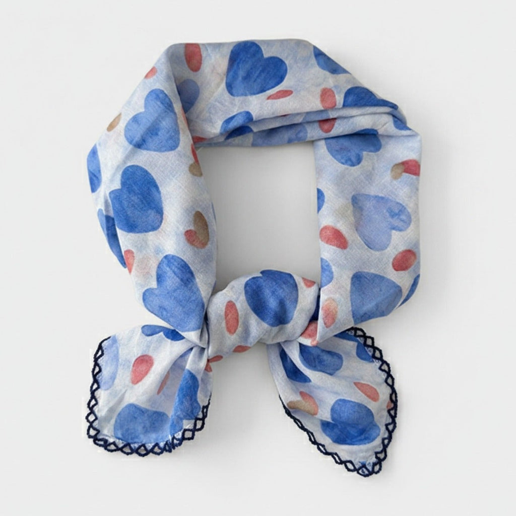Blue Heart Print Scarf With Lace Trim – scarves & belts (view 1)