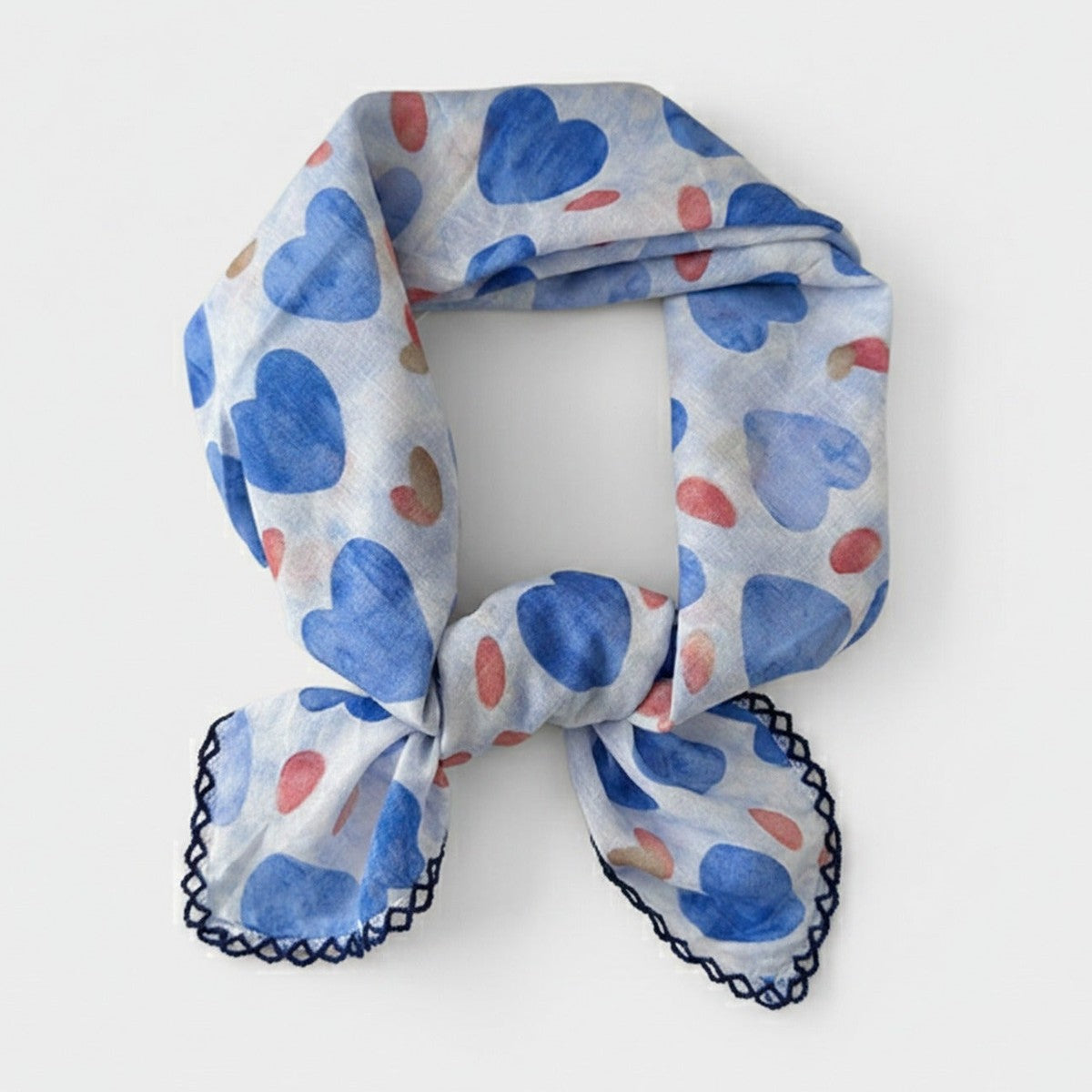 Blue Heart Print Scarf With Lace Trim – scarves & belts (view 1)