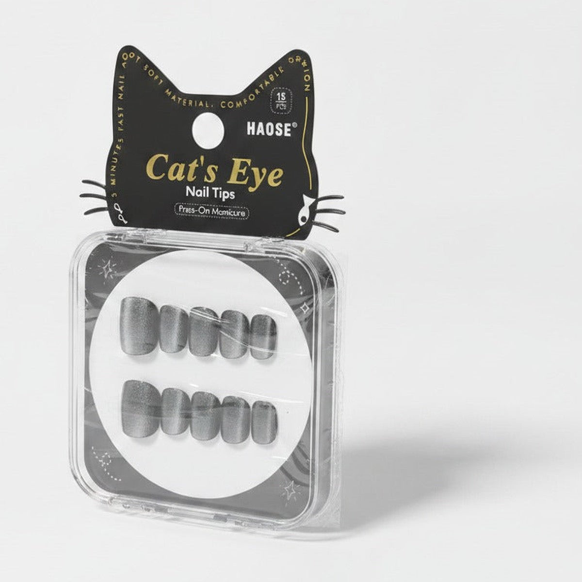 Cat's Eye Nail Tips Press-On Set - Silver Shimmer