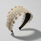 Embellished Daisy Padded Headband - Champagne & Navy
