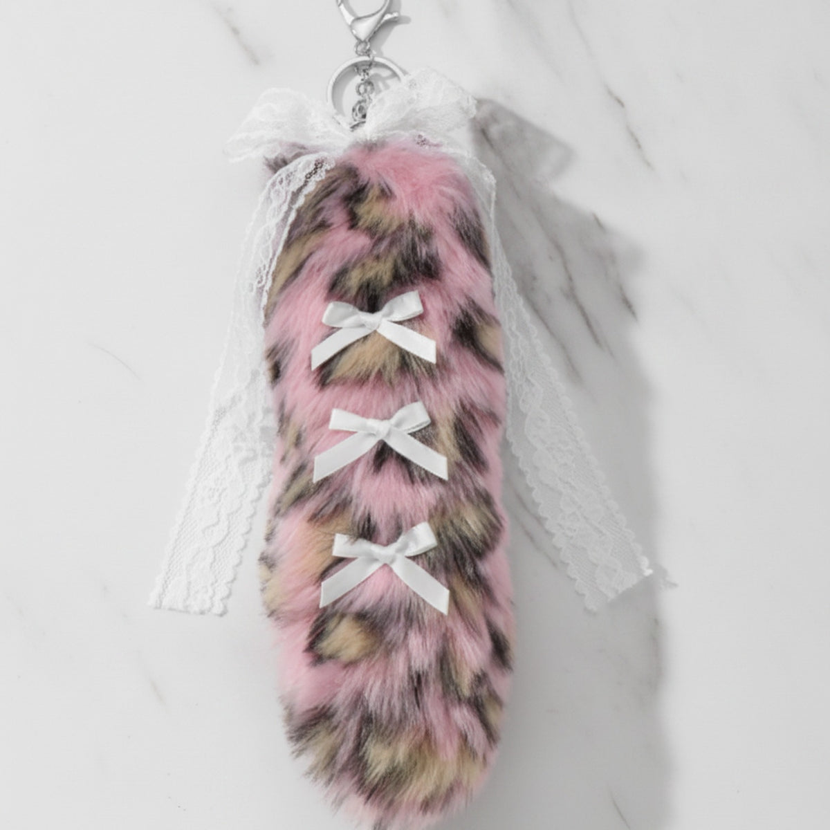 Fuzzy Leopard Tail Bag Charm - Pink Leopard