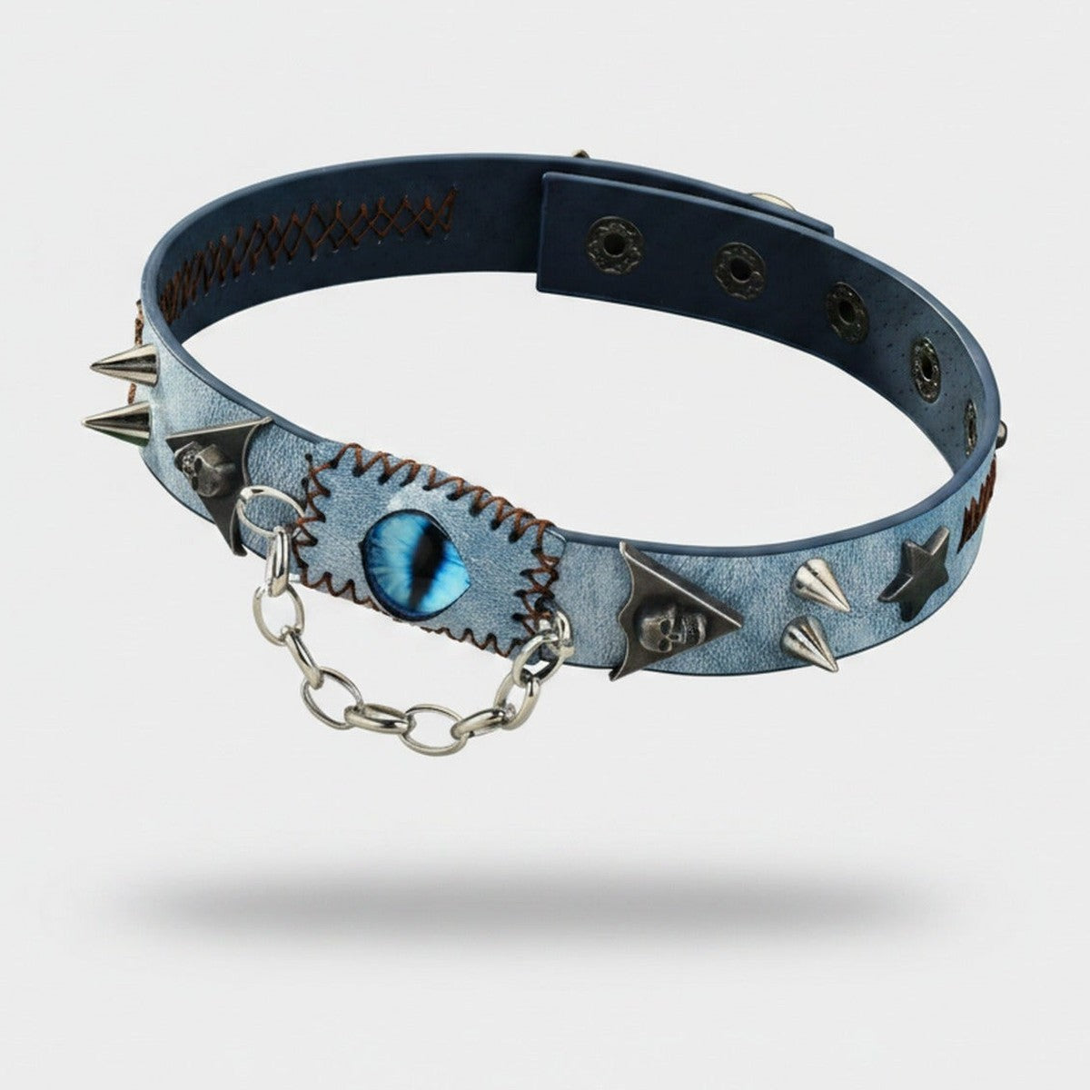 Blue Leather Choker With Spikes And Cat Eye Charm – jewelry (view 1)
