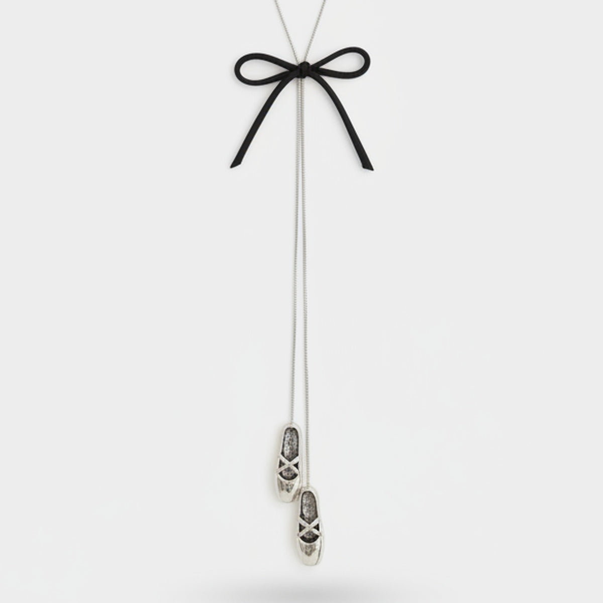 Silver Lariat Necklace With Black Bow – jewelry (view 1)