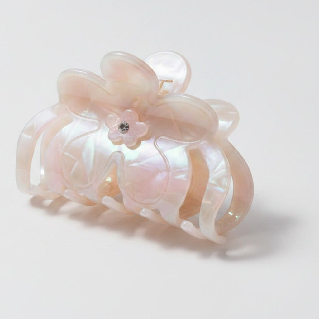 Flower Hair Claw Clip - Pink-Green 8cm – hair accessories (view 1)