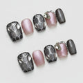 Glam Gem Press-On Nail Set - Pink & Charcoal