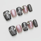 Glam Gem Press-On Nail Set - Pink & Charcoal