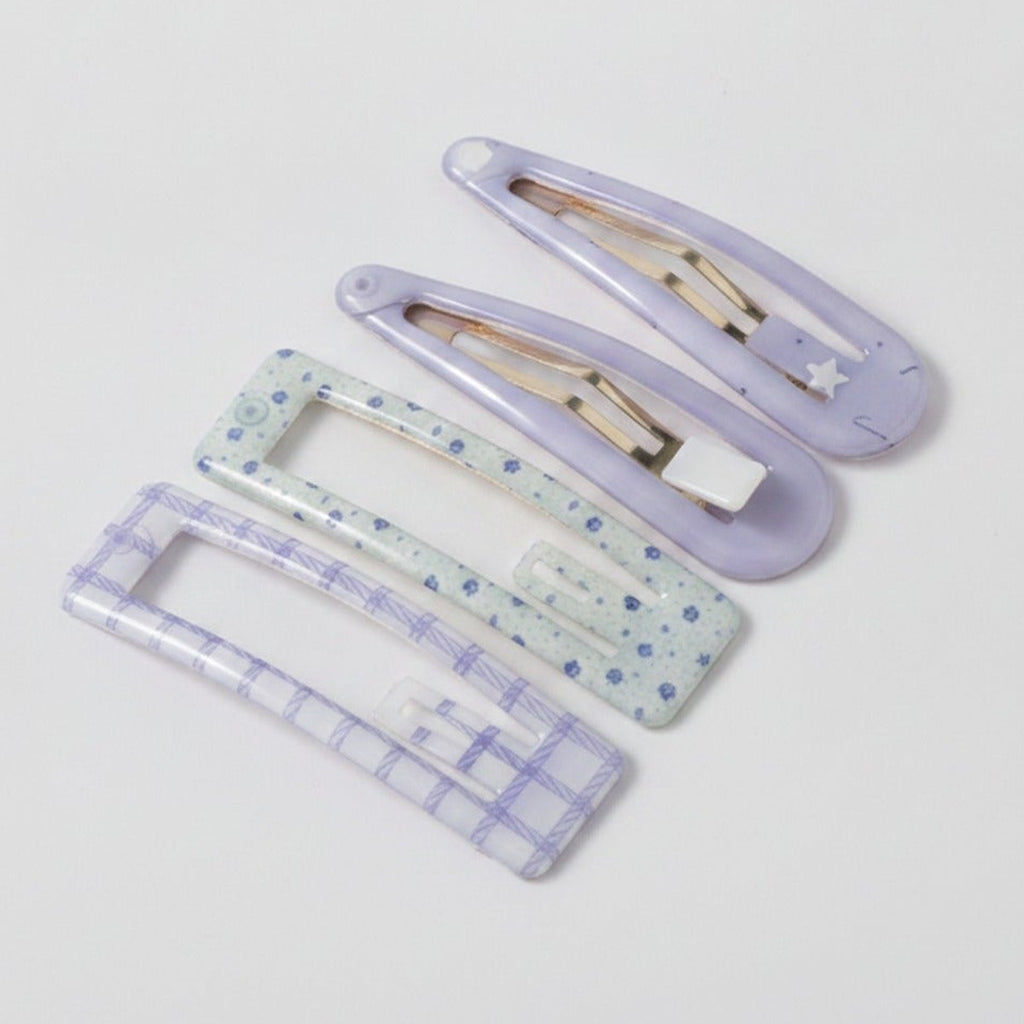 Le Ting Printed Snap Hair Clip Set - Blue Stripe & Pear – hair accessories (view 1)