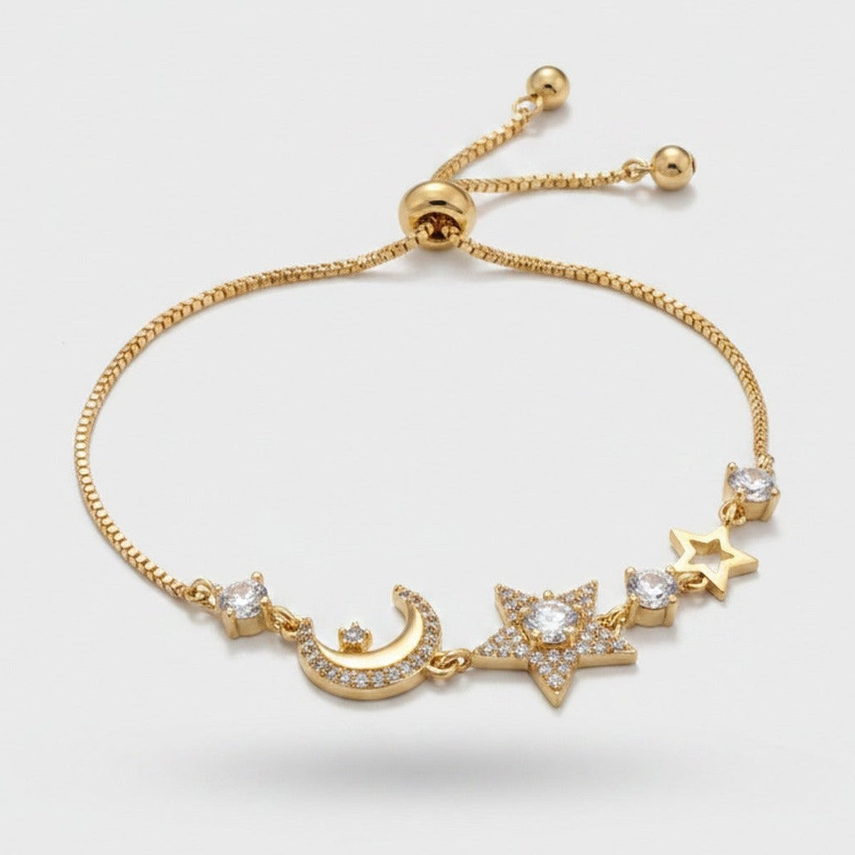 Gold Moon Star Rhinestone Adjustable Bracelet – jewelry (view 1)