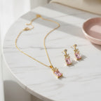 Daisy Gem Pendant Necklace - Gold & Pink