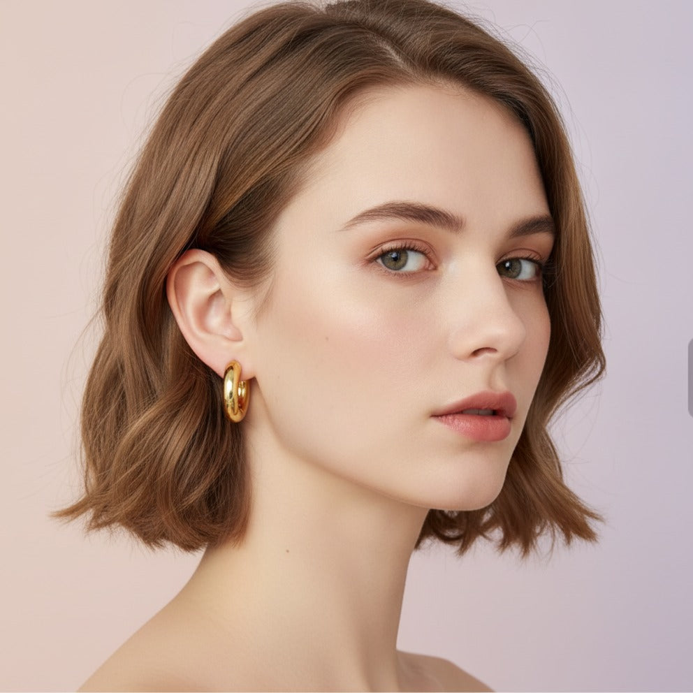 Chunky Mini Hoop Earrings - Gold