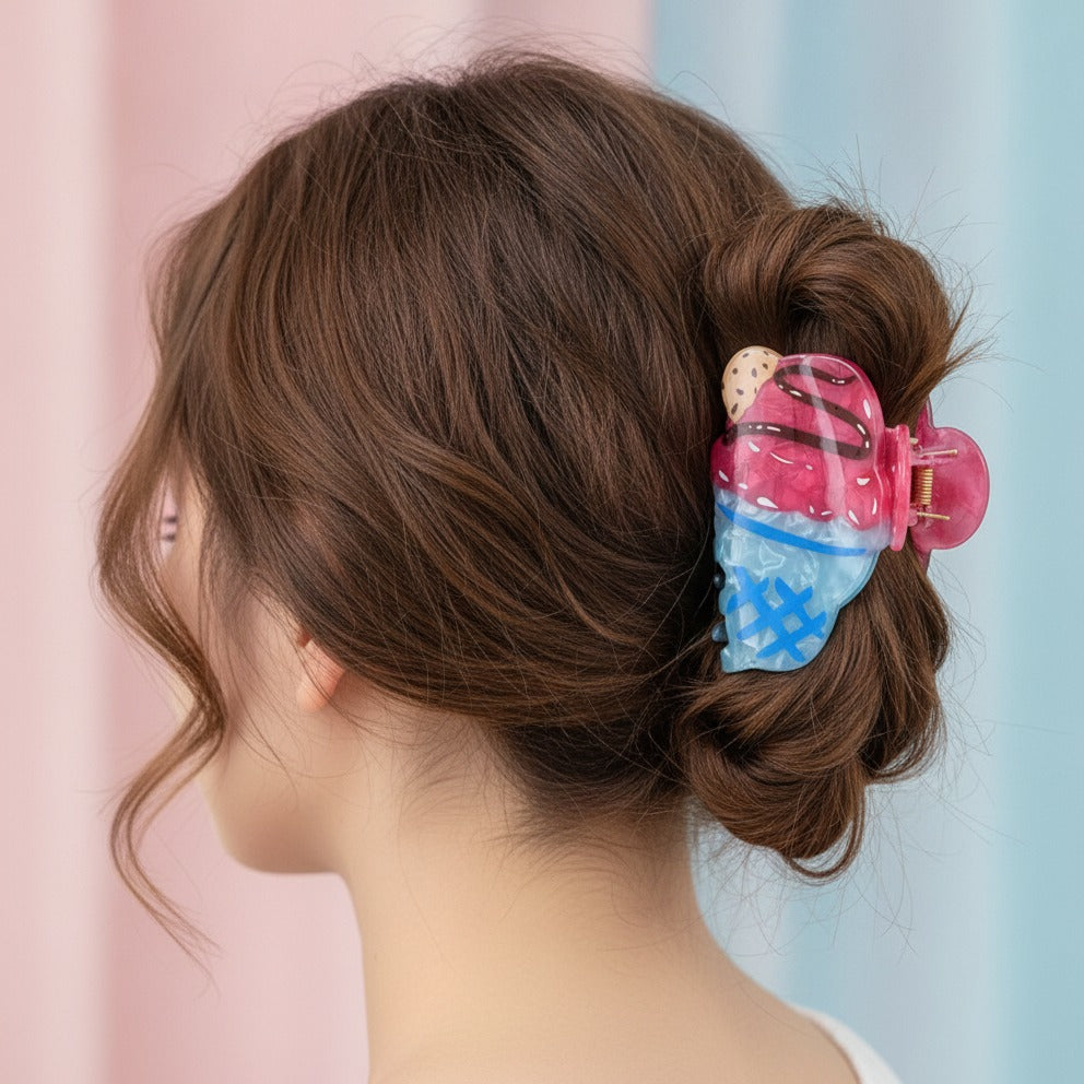 Ice Cream Cone Hair Claw - Strawberry Cookie