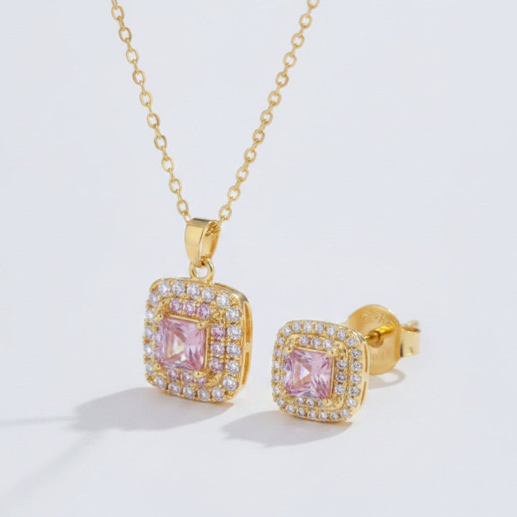 Square Crystal Pendant Necklace - Gold