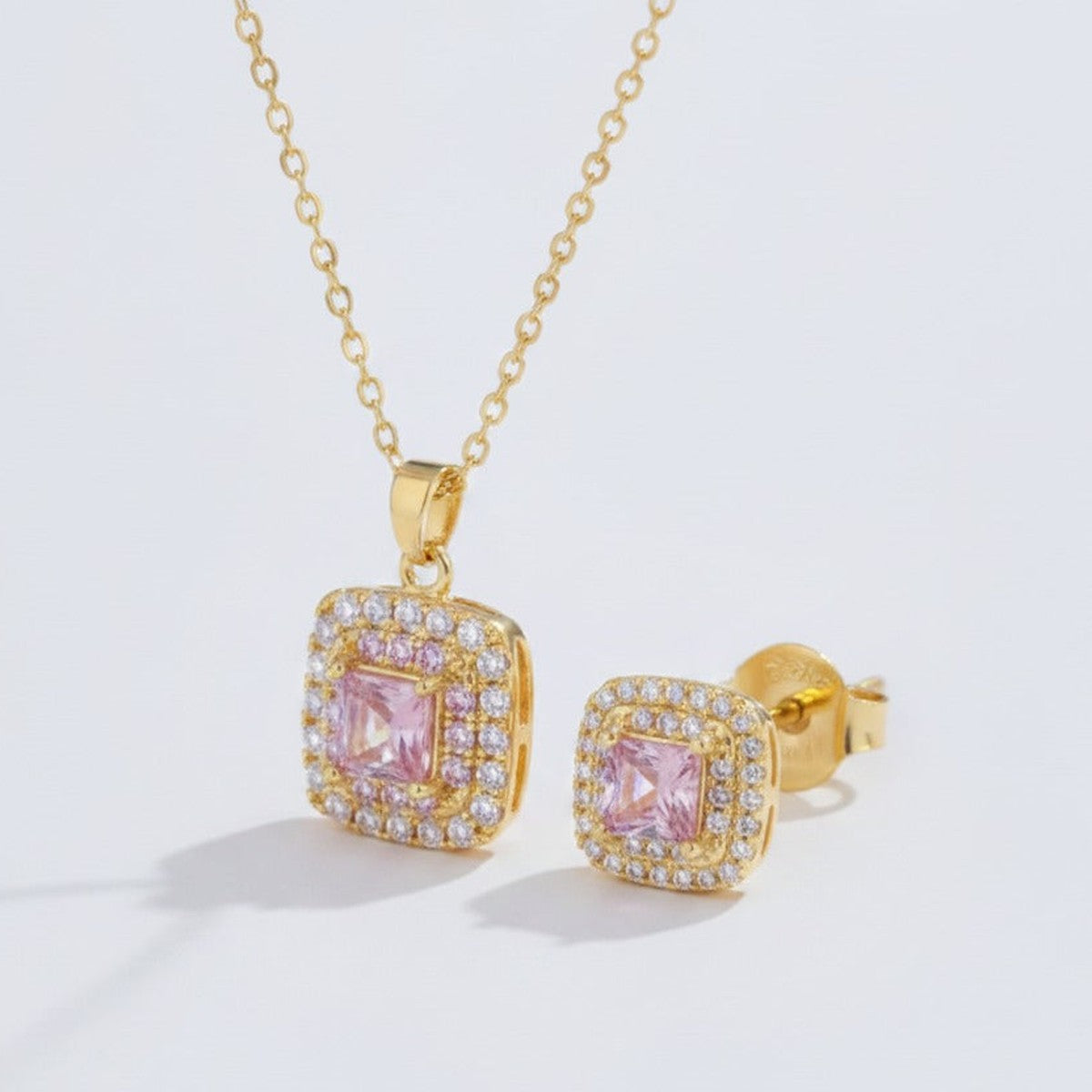Square Crystal Pendant Necklace - Gold