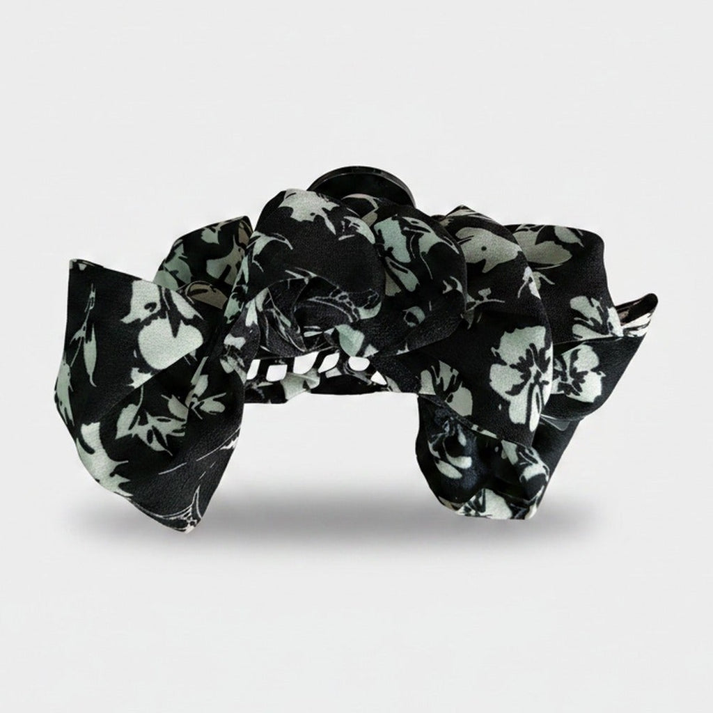 Black Floral Fabric Hair Claw Clip – hair accessories (view 1)