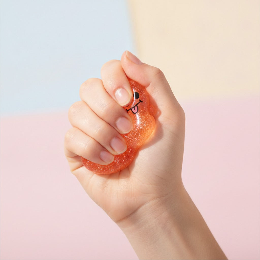 Grinning Ghost Squishy - Pink - squeeze in hand