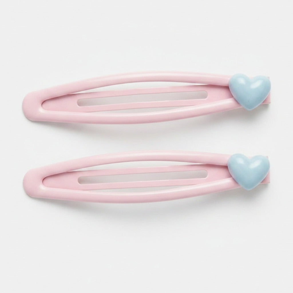 Pink Heart Charm Snap Hair Clips Duo – hair accessories (view 1)