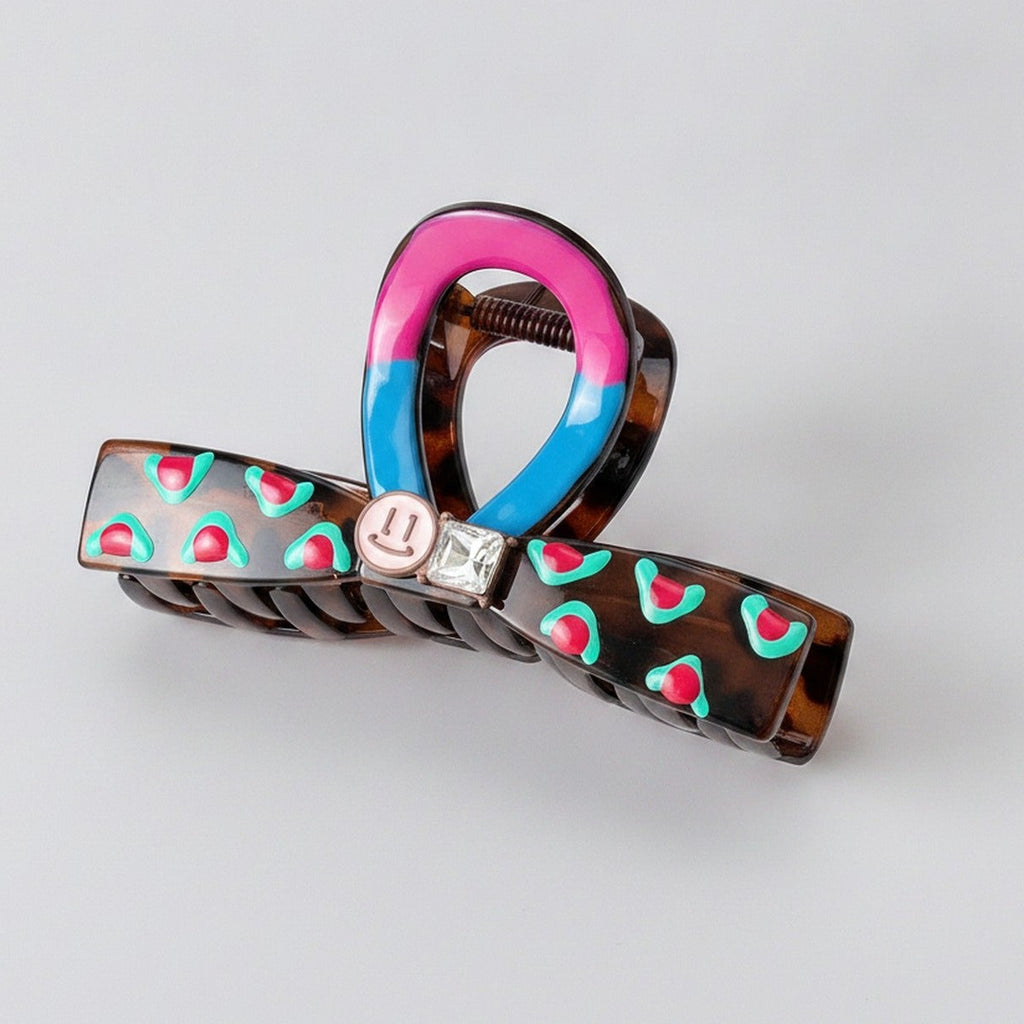 Tortoiseshell Heart Claw Clip With Rhinestone Charm – hair accessories (view 1)