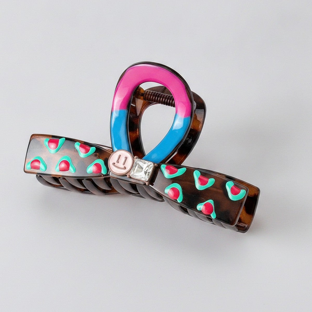 Tortoiseshell Heart Claw Clip With Rhinestone Charm – hair accessories (view 1)
