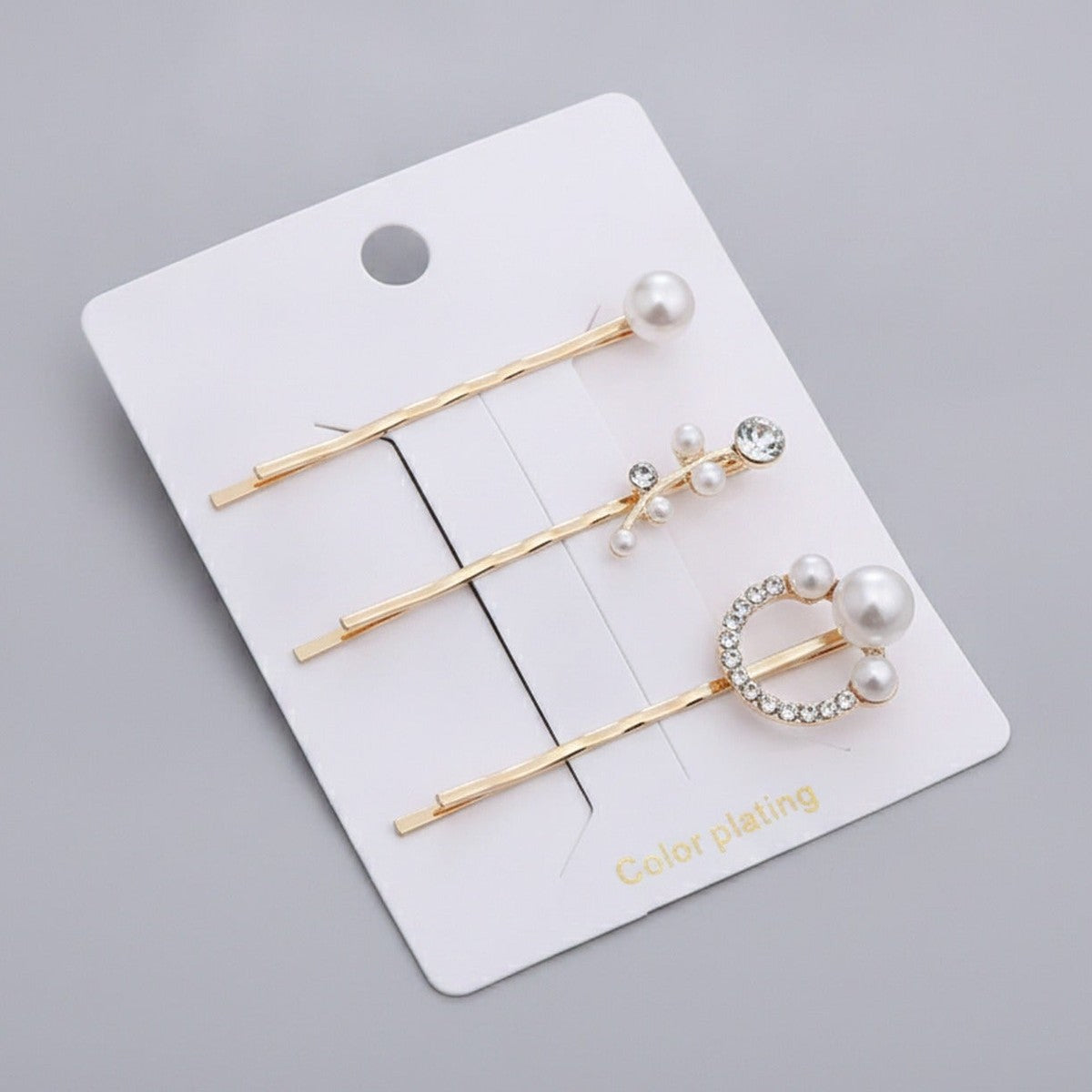 Pearl And Rhinestone Gold Hair Clips Set – hair accessories (view 1)