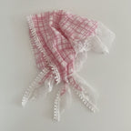 Embroidered Floral Mini Bonnet Headwrap - Pink Plaid