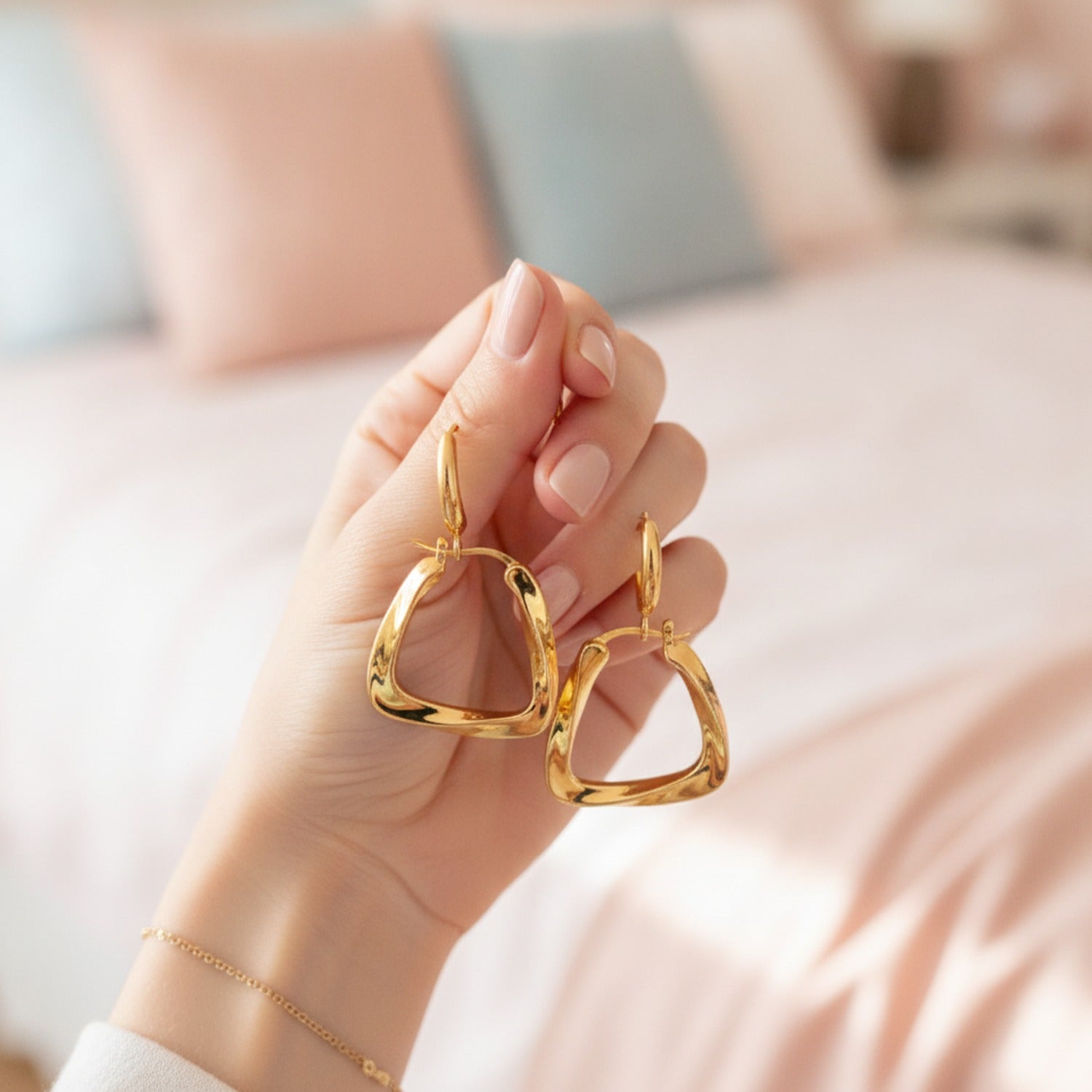 Chunky Gold Trapezoid Hoop Earrings Gold