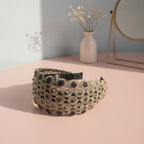 Embellished Daisy Padded Headband - Beige & Navy