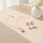 Pink Gem & Pearl Jewelry Set - Gold