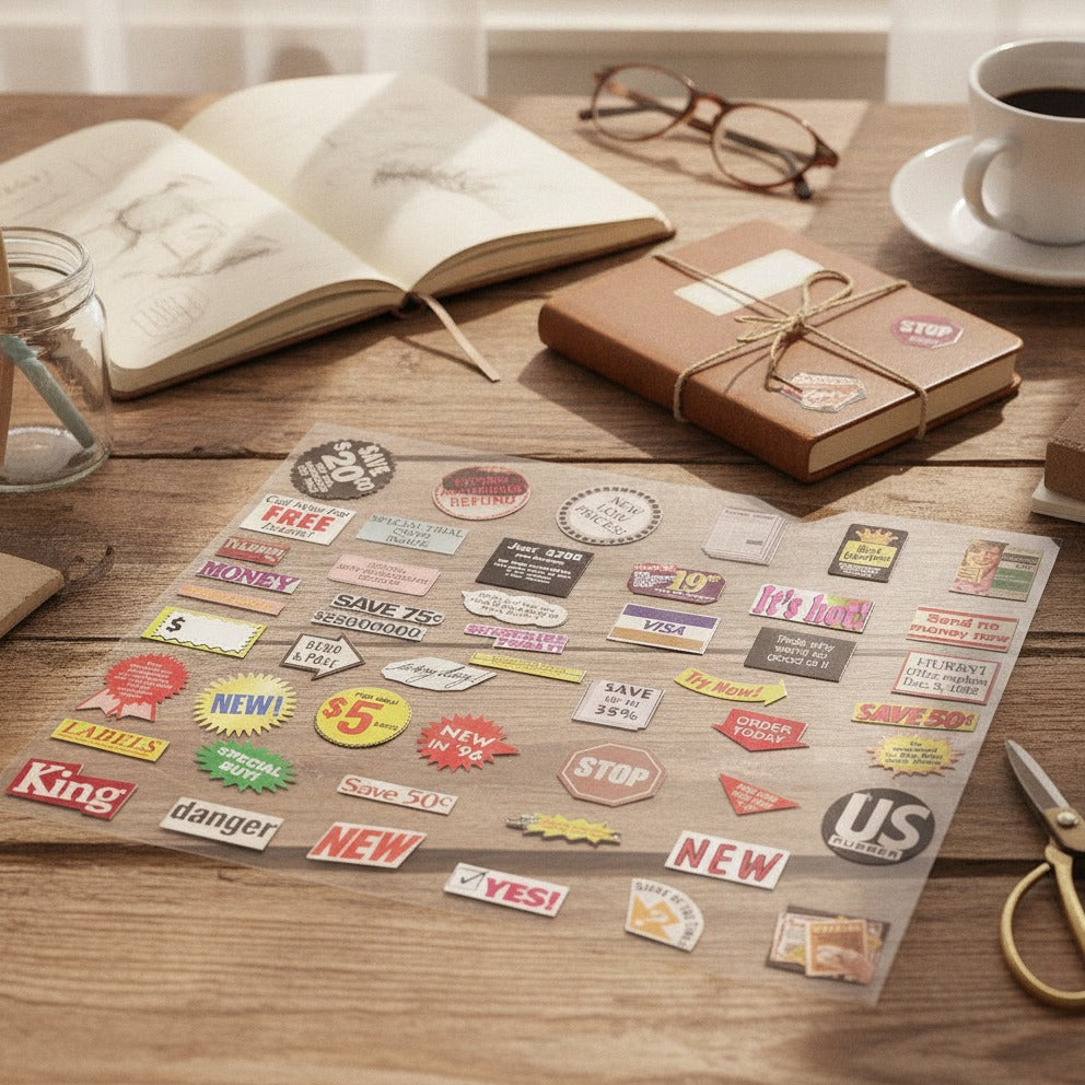 Vintage Ad Collage Sticker Set - Retro Moments