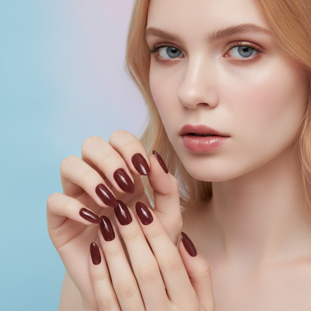 Glossy Press-On Nail Set - Burgundy
