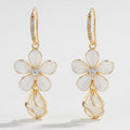 Flower Drop Dangle Earrings - White Pearl
