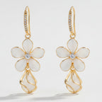 Flower Drop Dangle Earrings - White Pearl