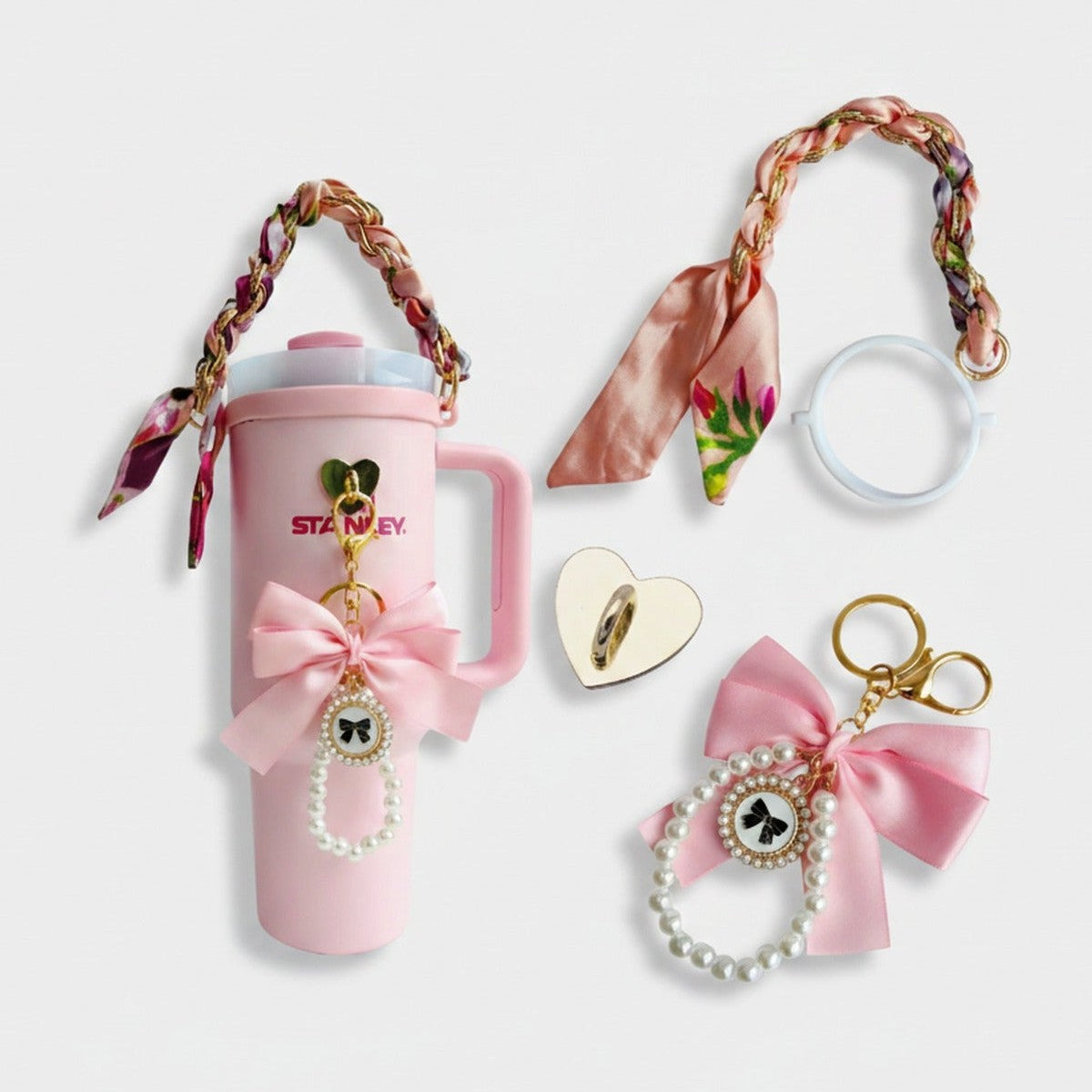 Stanley Tumbler Charm Accessory Set Pink Bow Set