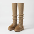 Slouchy Button Crew Socks - Khaki