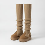 Slouchy Button Crew Socks - Khaki